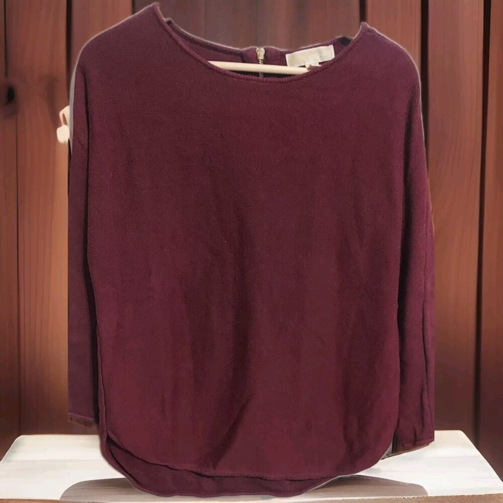 Michael Kors Burgundy‎ Zipper Detail Knit Sweater Size Large Spring